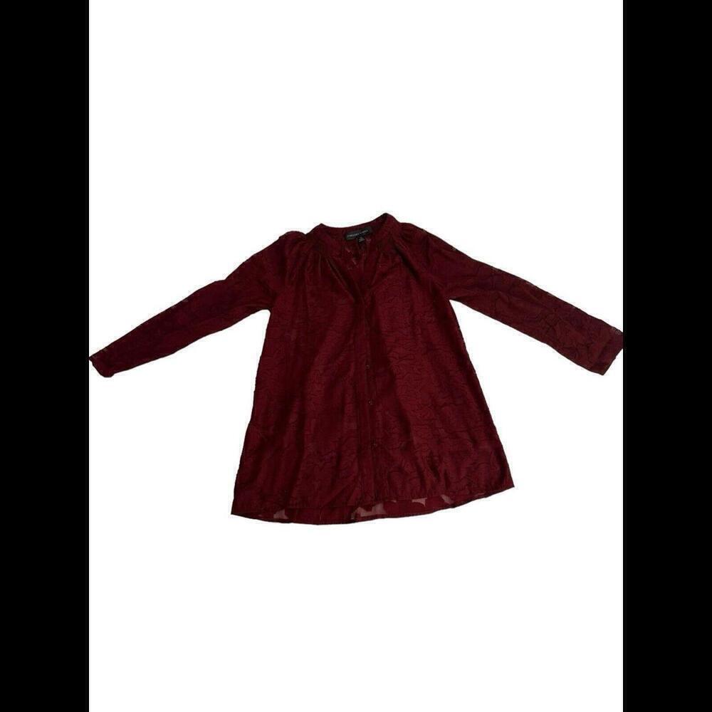 Colleen Lopez Burgundy Lace Print Button-Down Blouse XS WT2